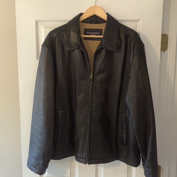 MENS DOCKERS BLACK LEATHER JACKET - Picture 1 of 7